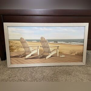 Beachfront chair and sand wall print.  Wood frame and canvas body.